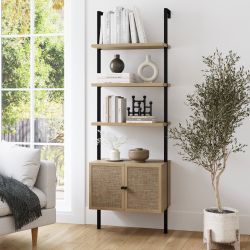 Rattan Ladder Storage Bookshelf