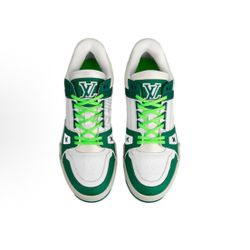LOUIS VUITTON Trainer Cowhide Lait Beautiful Decoration Low-top Fashion Sneakers Men's White Green(s36）83