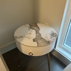 Modern Round Nightstand (Marble & Gold) 