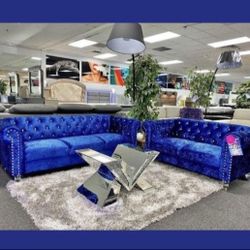 Gorgeous Tufted Velvet Sofa And Love In Stock Grey And Blue 