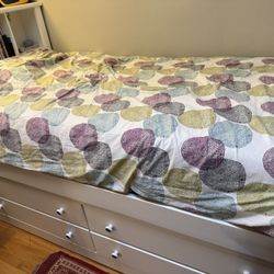 Twin Bed Frame with Headboard Shelves And Drawers