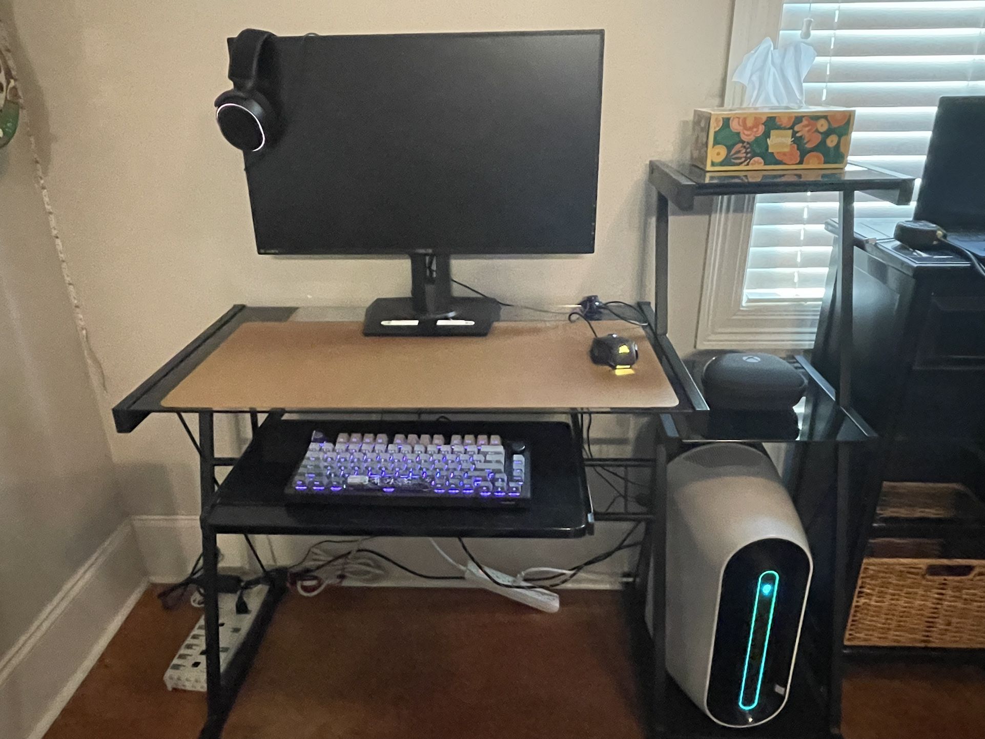 Glass Top Office Desk w/ 3 tier shelves
