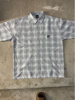 Grey and white plaid button-up low rider shirt size XL