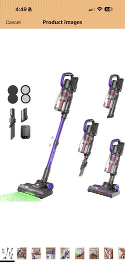 Cordless Vacuum Cleaner 45KPA, Up to 60mins Runtime Lightweight Powerful Suction Vacuum Cleaners for Home, 3 Suction Modes, Rechargeable Stick Vacuum 