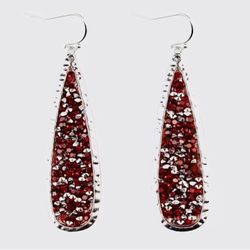 SILVER RED CRYSTAL DANGLE TEARDROP DROP