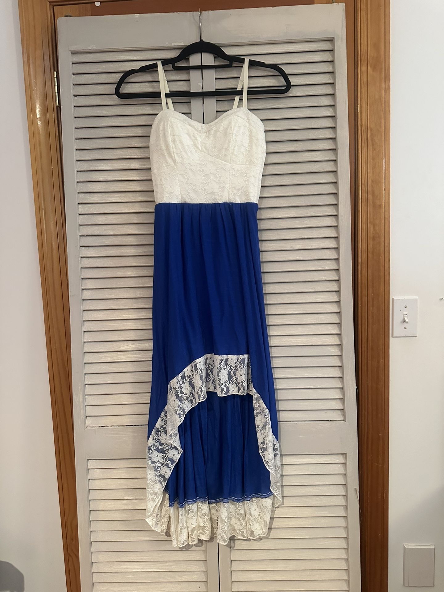 Lily Rose Blue & White Lace High-Low Dress, size S