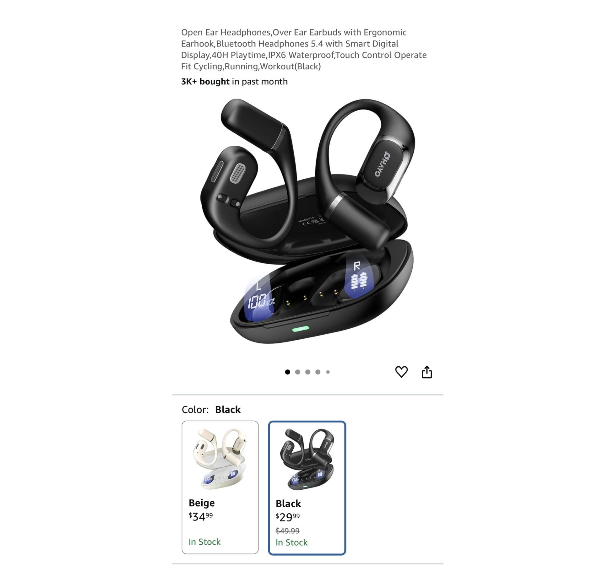 Brand new Open Ear Headphones,Over Ear Earbuds with Ergonomic Earhook,Bluetooth Headphones 5.4 with Smart Digital Display,40H Playtime,IPX6 Waterproof