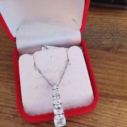 New Sterling Silver and Clear Topaz 5 Stone Necklace
