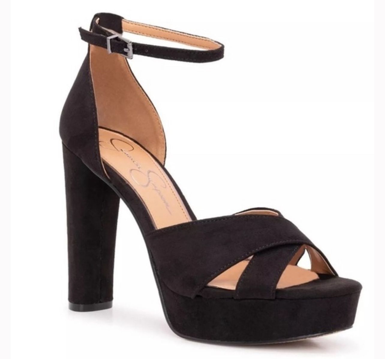 JESSICA SIMPSON Black Irbella Criss Cross Strap High Heels