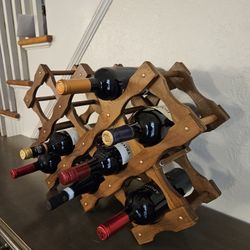 Vintage MCM Accordion Style Expandable 10 Bottle Holder Folding Solid Wood Wine Rack