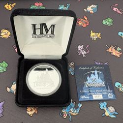 Disneyland 60 Diamond Celebration 39mm Silver Plated Medallion Limited Edition