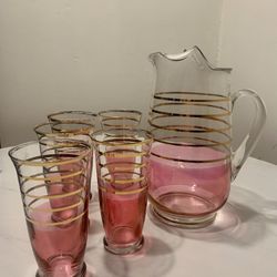 Vintage Pitcher Set Hollywood Regency Glass Set
