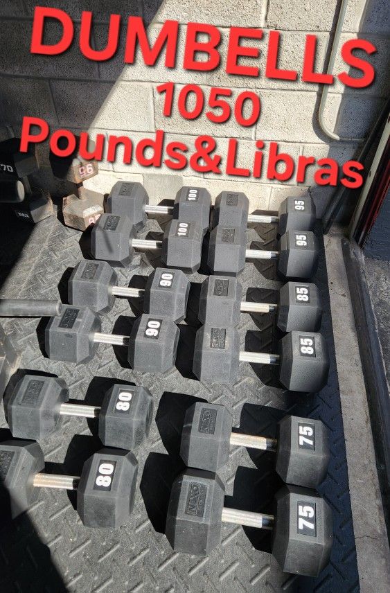 $0.80 Cents Per Pounds&Libras
1050 Pounds&Libras TOTAL
75s To 100s Set. Hex Dumbbells
Not sold separately
Rack Doesn't Included