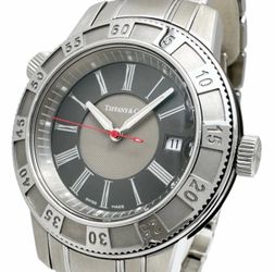 TIFFANY & Co.  mark T-57 Resonator Watches Stainless Steel Quartz Gray dial Silver Band Size 7 3/4”