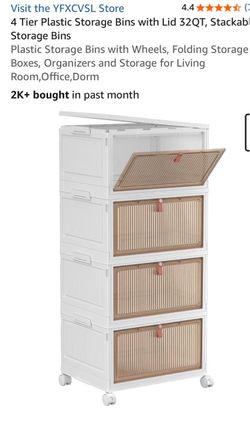 4-Tier Stackable Plastic Storage Bins with Wheels