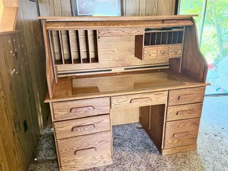 Oak Roll Top Desk with Drawers