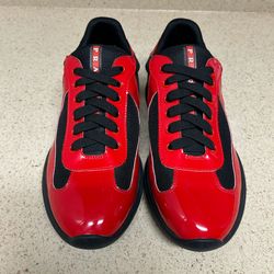 PRADA Men's Red Black Low Top Lace Up Solid Pattern Athletic Sneakers
