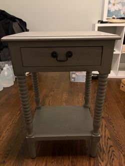 Gray Wood Side Table with Drawer and Shelf