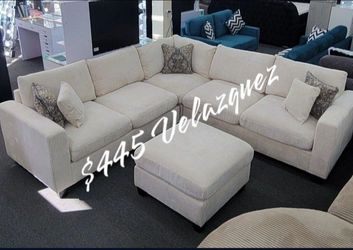 ✅️✅️️✅️4 pc Ivory   cordury fabric upholstered sectional sofa with ottoman✅️✅️