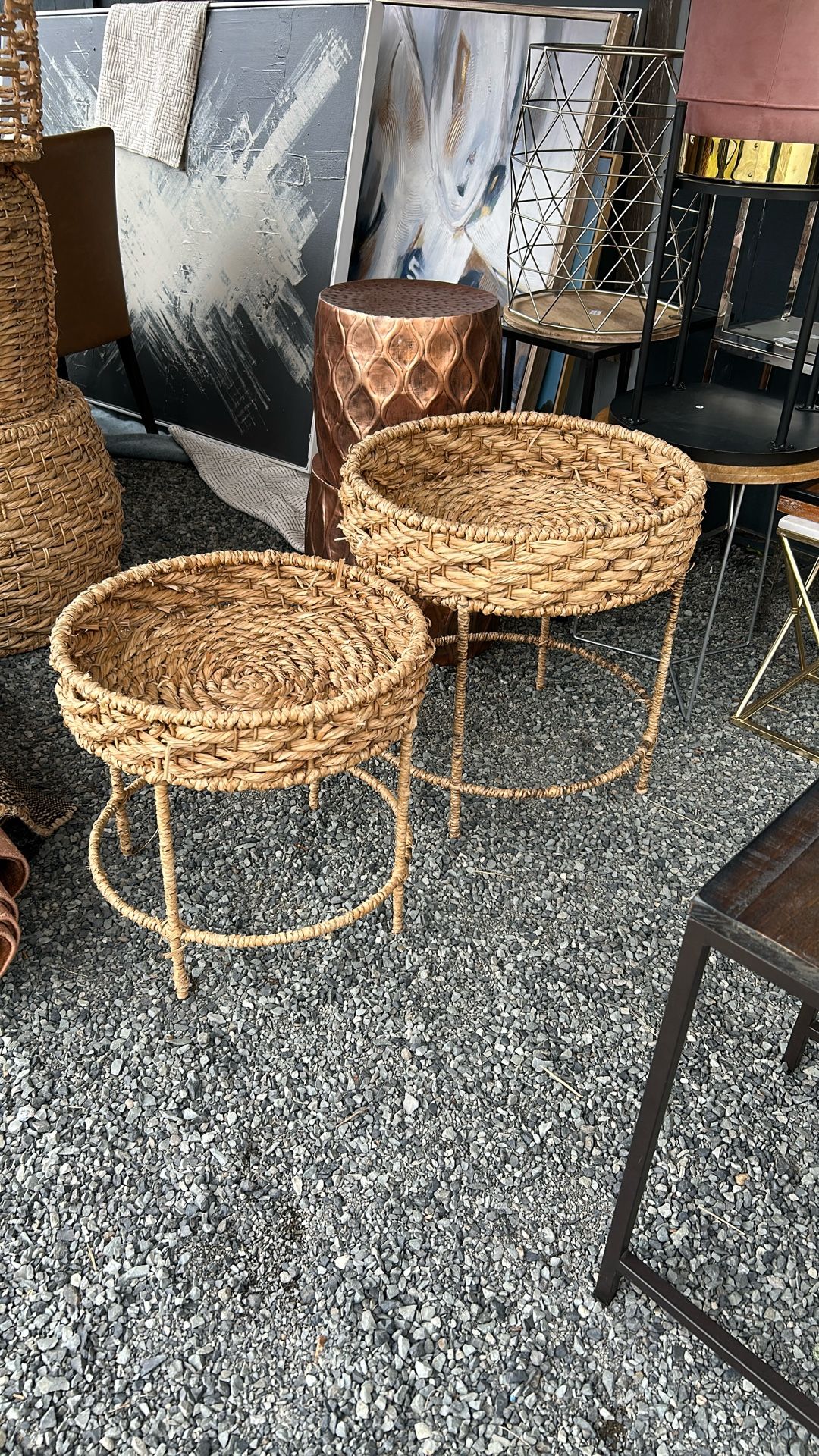 PENDING PICK UP SAT Pair Of Woven Side Tables