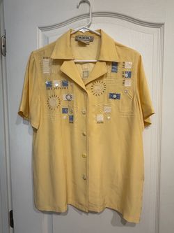 Blue Ice Yellow Embroidered Button-Up Blouse