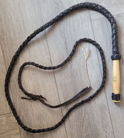 BULL WHIP 8 foot Western Braided Leather with Wooden Handle Made In Mexico