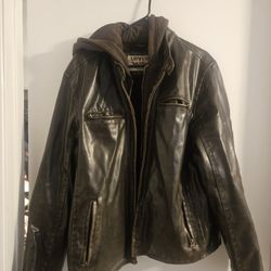 Men's Faux Leather Hooded Coat
