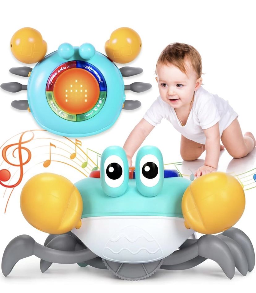 Musical Crawling Crab Baby Toy, Tummy Time Crab Baby Toy with Learning System Led Light Music for 6-12 6-18 Months Baby Walking Dancing Toddlers Bilin