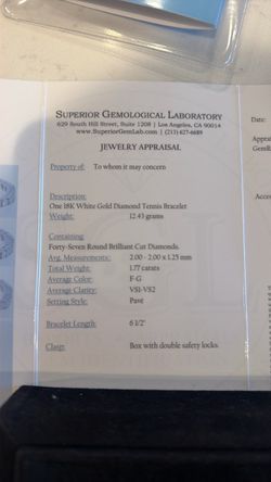 Solid 18k Certified Natural 6.5” Tennis bracelet VS F-G GIA