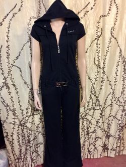 BEBE Black hooded jumpsuit with belt
