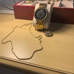 Mavado Watch 14 Karat White Gold, And Diamond Ring And Gold Chain