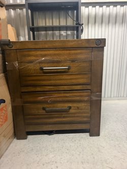 2-Drawer Wood Nightstand with Metal Handles