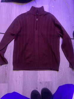Perry Ellis America Vintage Quarter-Zip Sweater (Burgundy / Size XL)