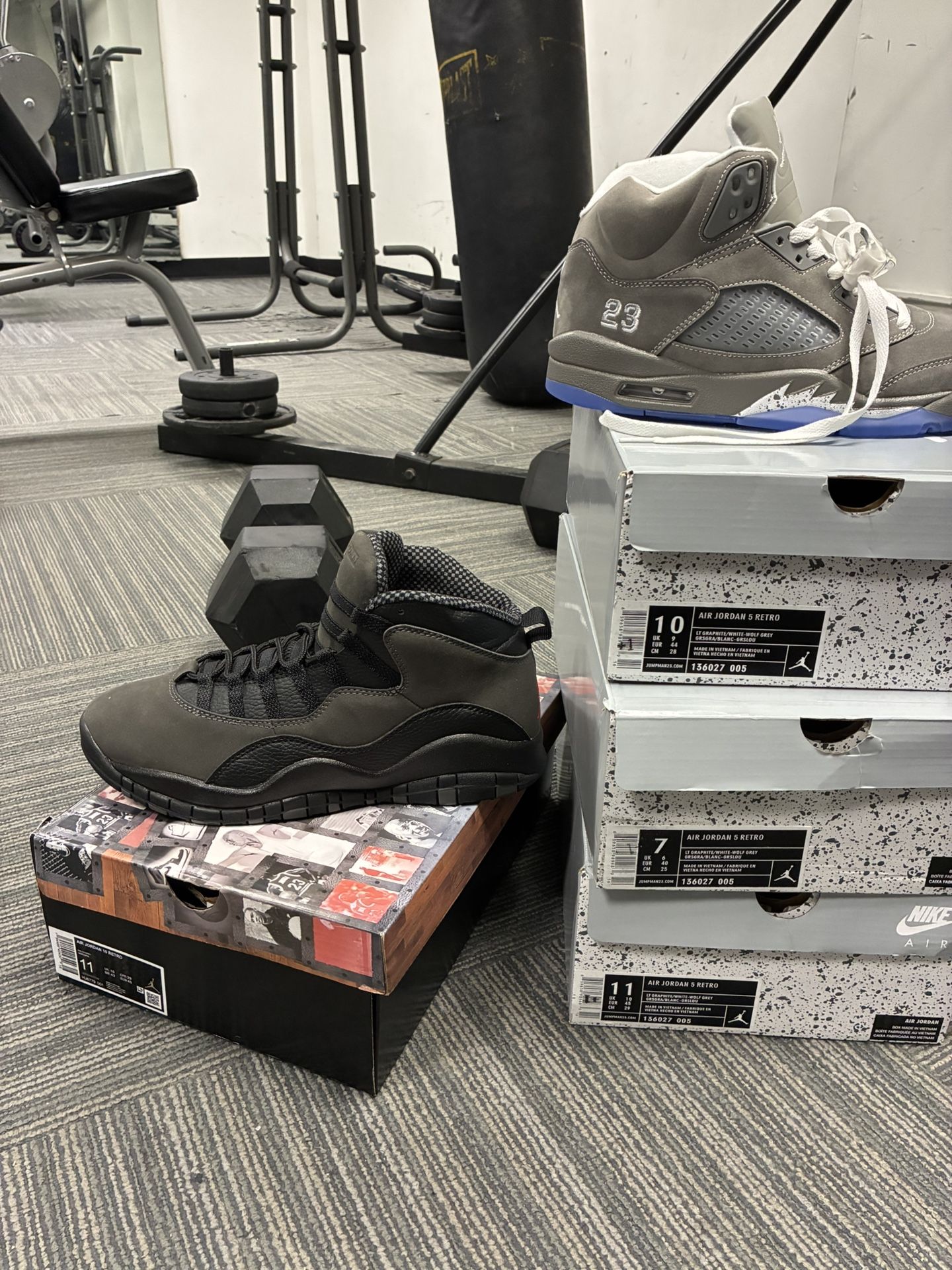 Jordan Retro 10 Shadow And Retro 5 Wolf Gray