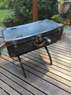 Vintage Black Leather Suitcase 