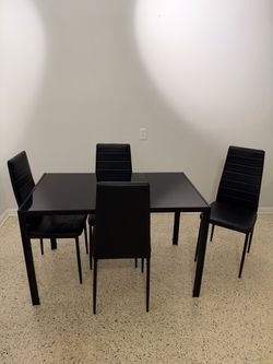 Modern Black Glass Dining Table with 4 Chairs