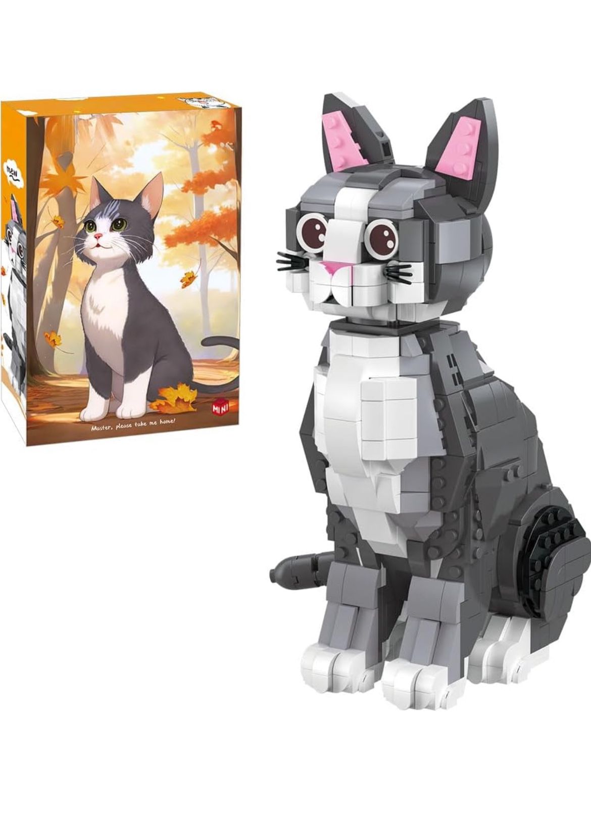 Cute Animal Building Blocks Set grey Cat Bricks Building Toys Miniature Block Animal Set Pet Blocks 3D Toy for Kids Teens and Adults (805pcs)