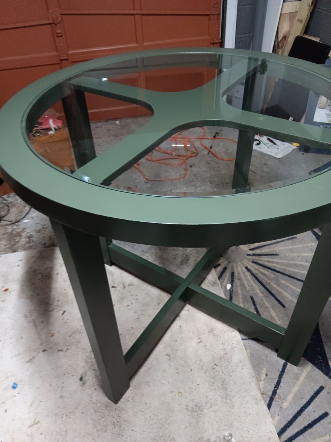 Olive Green Glass Top Wood Framed Cocktail/Bar Table
