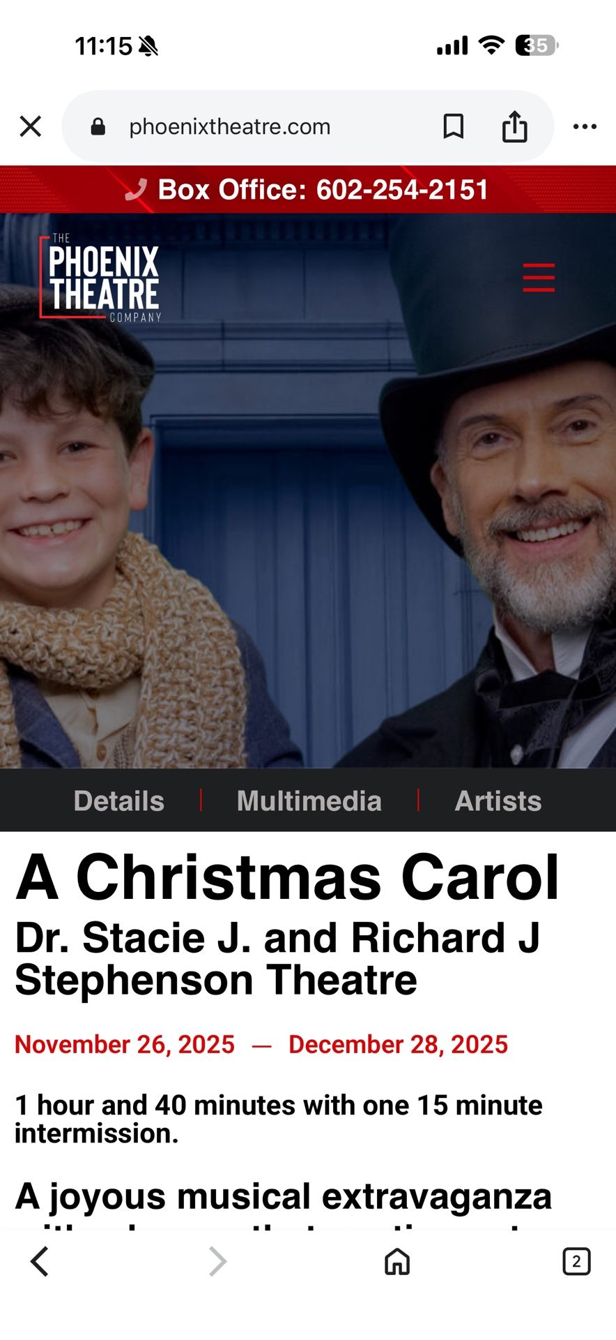 Phoenix Theatre Christmas Carol TODAY 1:30pm