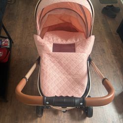 Pink Quilted Luxury Baby Stroller