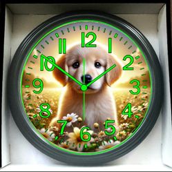 Labrador Puppies Puppy Dog Glow In The Dark Wall Clock New!