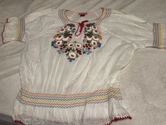 White Floral Embroidered Boho Blouse