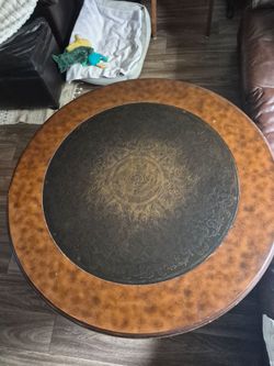 Round Wooden Table with Decorative Center
