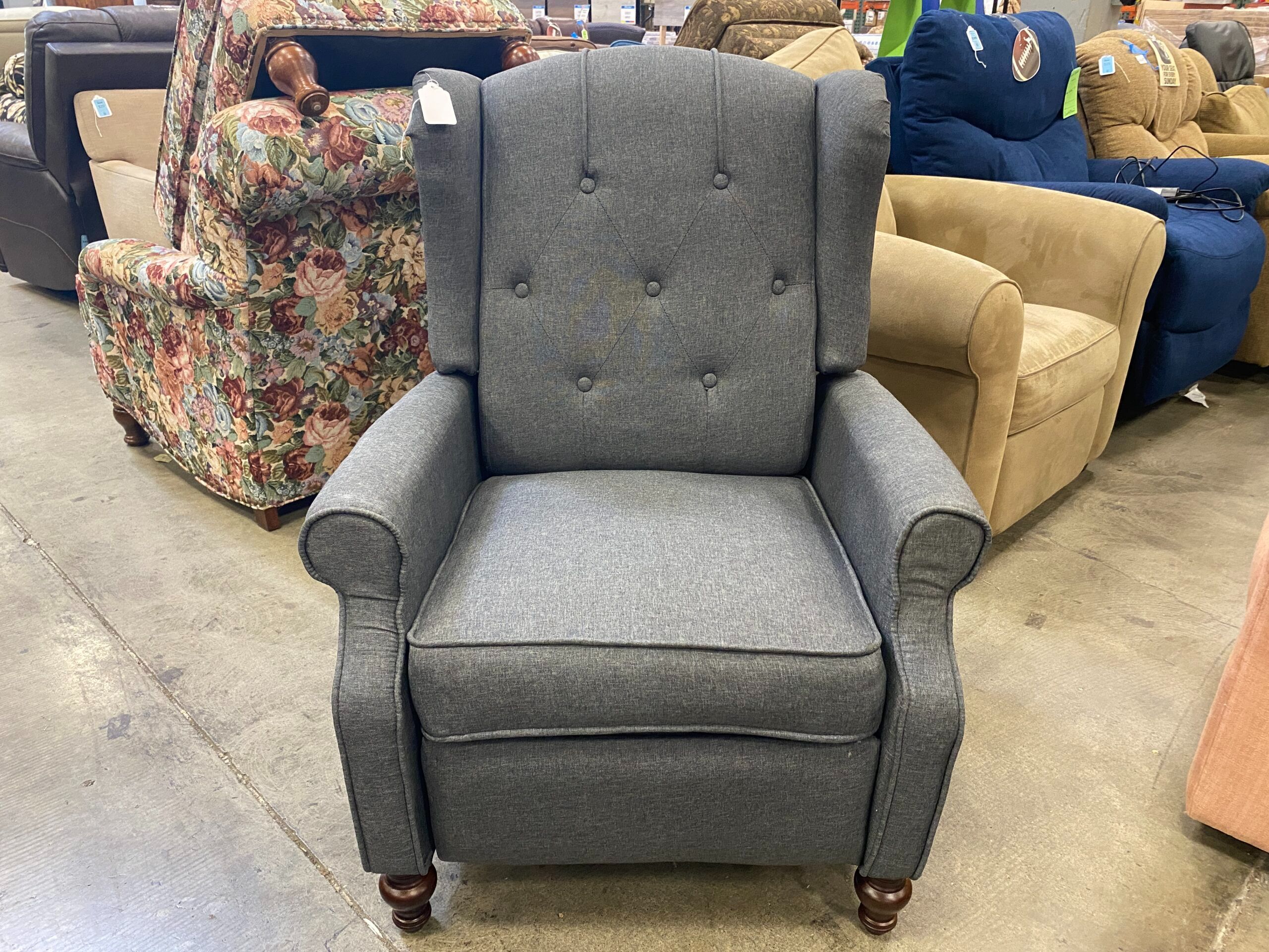 Grey Wingback Studded Recliner with Massage and Heat