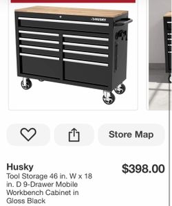 Tool Storage 46 in. W x 18 in. D 9-Drawer Mobile Workbench Cabinet in Gloss Black