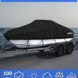Waterproof Boat Cover 17-19 ft, Upgraded Bass Tracker Boat Cover for Mooring Towing, All-Weather Heavy Duty Boat Tarp Cover Fits Runabout, V-Hull, Tri