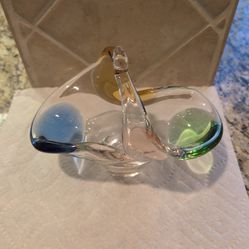 vintage "Rhapsody" art glass basket or bowl designed by Frantisek Zemek for Mstisov Glassworks in Czechoslovakia