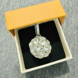 Unique Crystal Ball Silver Festive Holiday Charm Pendant Statement Necklace On Chain