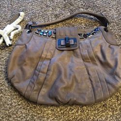 Guess By Marciano Leather Grey Handbag with pewter