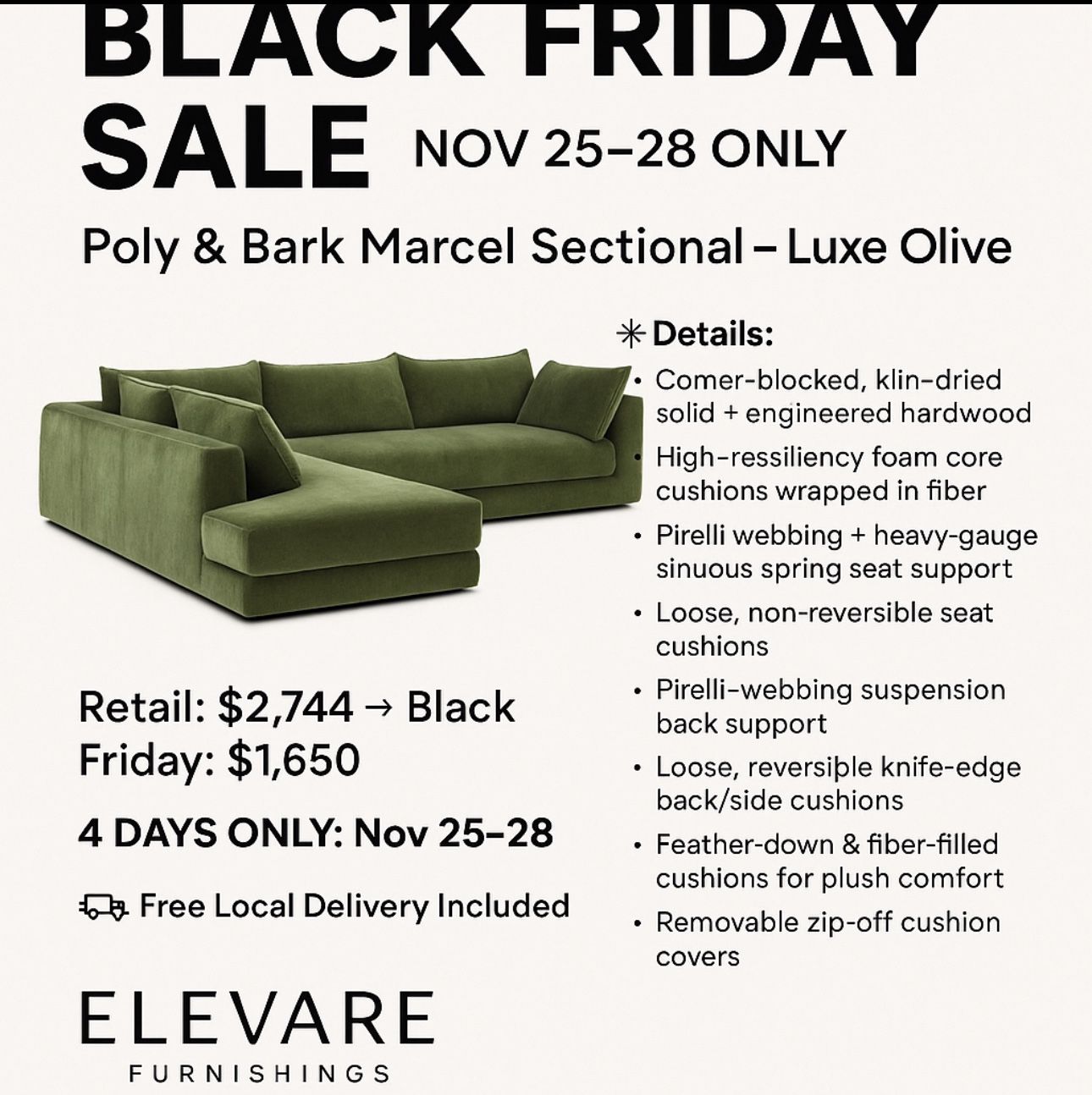 Poly & Bark Marcel Olive Sectional